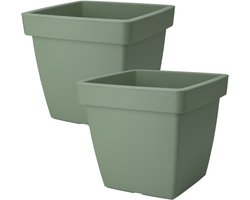 Pro Garden Plantenpot/bloempot Square Classic - 2x - kunststof - groen - D39 x H35 cm - tuin potten