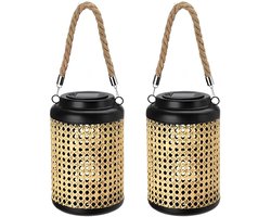 Pro Garden solar lamp - 2x - metaal/kunststof - H23 x 15 cm - met handvat - buitenlamp