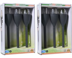 Pro Garden Solar LED lantaarns - 4x st - zwart - 31 cm - zonne-energie - tuinverlichting - Tuinlampen - prikspotjes - fakkels