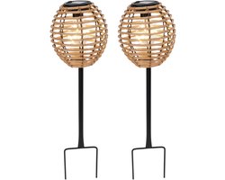 Pro Garden Solar tuinlamp / prikspot - 2x - warm wit - 13 x 13 x 52 cm - tuin feestlampjes