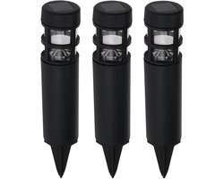 Pro Garden Solar tuinlampen / prikspots - 3x stuks - warm wit licht - 7 x 28 cm - tuinverlichting - tuinlampjes - zwart - kunststof
