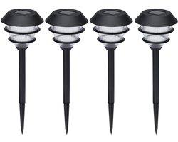 Pro Garden Solar tuinlampen / prikspots - 4x stuks - warm wit licht - 13 x 31 cm - tuinverlichting - tuinlampjes - zwart
