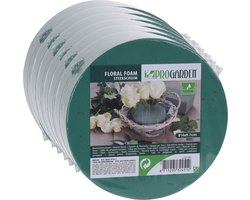 Pro Garden Steekschuim - 6x stuks - nat - rond - groen - D14 x H7 cm - geschikt voor echte bloemen - floral foam oase blok