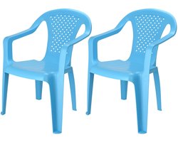 Pro Garden Stoeltjes voor kinderen - 2x - blauw - 38 x 52 cm - voor binnen en buiten - kunststof - voor kinderen van 3 tot 7/8 jaar - stapelbaar