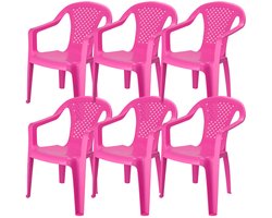 Pro Garden Stoeltjes voor kinderen - 6x - roze - 38 x 52 cm - voor binnen en buiten - kunststof - voor kinderen van 3 tot 7/8 jaar - stapelbaar