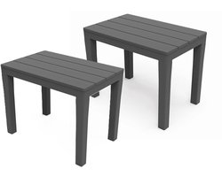 Pro Garden Tuin bijzettafeltje - 2x - antraciet - kunststof - 60 x 39 x 45 cm - koffietafel - tuinset tafeltje
