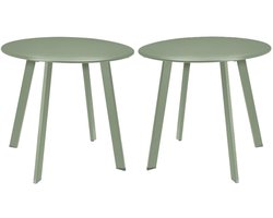 Pro Garden Tuin bijzettafeltje - 2x - groen - metaal - Dia 50 cm - rond - koffietafel - tuinset tafel
