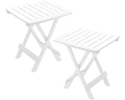 Pro Garden tuin / camping bijzettafeltje - 2x - wit - kunststof - opvouwbaar - 43 x 45 x 50 cm