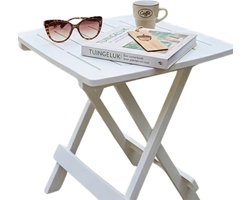 Pro Garden tuin / camping bijzettafeltje - wit - kunststof - opvouwbaar - 43 x 45 x 50 cm