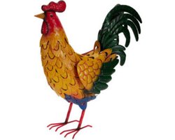 Pro Garden tuin decoratie dier / vogel beeld - Metaal - Haan/Kip - 45 cm - buiten - mix kleuren