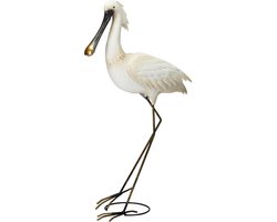 Pro Garden tuin decoratie dier / vogel beeld - Metaal - Lepelaar - 74 cm - buiten - wit