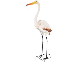 Pro Garden tuin decoratie dier / vogel beeld - Metaal - Ooievaar - 90 cm - buiten - wit