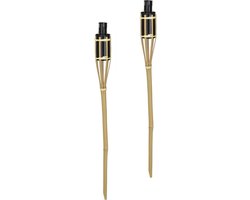 Pro Garden Tuinfakkels voor lampenolie - 2x stuks - bamboe hout - navulbaar - 65 cm - tuinkaarsen