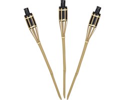 Pro Garden Tuinfakkels voor lampenolie - 4x stuks - bamboe hout - navulbaar - 65 cm - tuinkaarsen