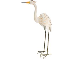 Pro garden Tuin/huis deco dieren/vogel beeld - Metaal - Zilverreiger - 19 x 77 cm - buiten/binnen - wit