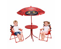 Pro Garden Tuinset Lieveheersbeestje - rood - polyester - verstelbare parasol - kinder tuinset - voor kinderen - dierenprint