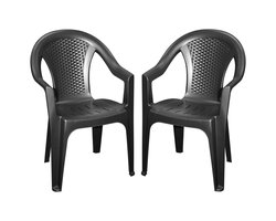 Pro Garden tuinstoel Como - 2x - zwart - kunststof - 56 x 55 x 83 cm - bijzet stoelen - stapelbare tuinstoelen - buiten