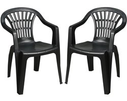 Pro Garden tuinstoel Maggiore - 2x - antraciet - kunststof - 56 x 55 x 81 cm - bijzet stoelen - stapelbare tuinstoelen - buiten