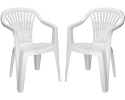 Pro Garden tuinstoel Maggiore - 2x - wit - kunststof - 56 x 55 x 81 cm - bijzet stoelen - stapelbare tuinstoelen - buiten
