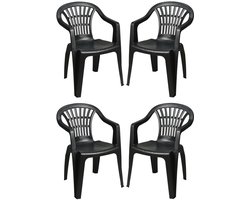 Pro Garden tuinstoel Maggiore - 4x - antraciet - kunststof - 56 x 55 x 81 cm - bijzet stoelen - stapelbare tuinstoelen - buiten
