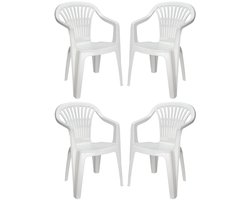 Pro Garden tuinstoel Maggiore - 4x - wit - kunststof - 56 x 55 x 81 cm - bijzet stoelen - stapelbare tuinstoelen - buiten