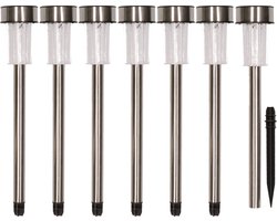Pro Garden Tuinverlichting prikspotjes - 14x - set 7 stuks - solar - 36 cm - RVS - Prikspots tuinverlichting