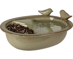 Pro Garden Vogelbad/voederschaal - saliegroen - keramiek - D20 x H8 cm - drinkschaal voor tuinvogels