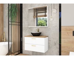 Pro-meubels - Badkamermeubel set Lacroix - Wit - Eiken - 60cm - Badmeubel met Waskom en spiegel