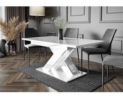 Pro-meubels - Eetkamertafel - Barcelona - Wit hooglans - 140-180cm - Uitschuifbaar - Eettafel