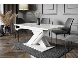 Pro-meubels - Eetkamertafel - Barcelona - Wit mat - Marmerlook - 140-180cm - Uitschuifbaar - Eettafel