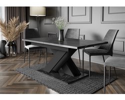 Pro-meubels - Eetkamertafel - Barcelona - Zwart mat - Marmerlook - 140-180cm - Uitschuifbaar - Eettafel