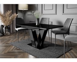 Pro-meubels - Eettafel - Eetkamertafel - Glasgow - Hooglans Zwart - Uitschuifbaar 120-160cm