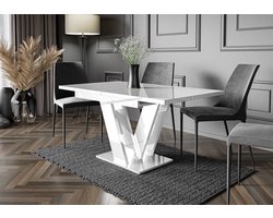Pro-meubels - Eettafel - Eetkamertafel - Glasgow - Wit hooglans - Uitschuifbaar 120-160cm