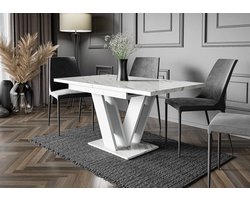 Pro-meubels - Eettafel - Eetkamertafel - Glasgow - Wit mat - Marmerlook - Uitschuifbaar 120-160cm