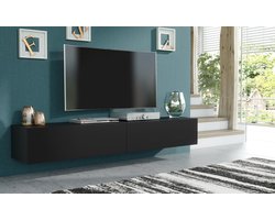 Pro-meubels - Hangend Tv meubel - Tv kast - Tunis - Mat zwart - 200cm - 2x100cm