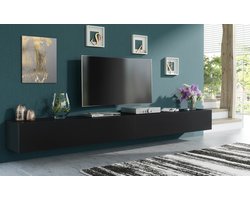 Pro-meubels - Hangend Tv meubel - Tv kast - Tunis - Mat zwart - 300cm 2x150cm