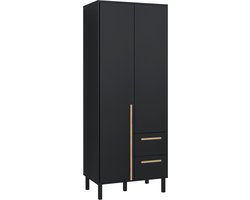 Pro-meubels - Kledingkast Alvin 2 - Zwart mat - Eiken - 81cm - Garderobekast