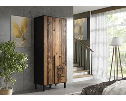 Pro-meubels - Kledingkast Alvin 2 - Zwart mat - Old wood - 81cm - Garderobekast