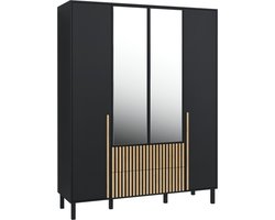 Pro-meubels - Kledingkast Alvin 4 - Zwart mat - 160cm - Met spiegel - Kast - Garderobekast - Opbergkast - Slaapkamer