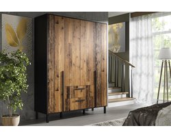 Pro-meubels - Kledingkast Alvin 4 - Zwart mat - Old wood - 160cm - Kast - Garderobekast - Opbergkast - Slaapkamer