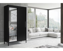 Pro-meubels - Kledingkast Baltic - 120cm - Zwart mat - met spiegel - Garderobekast