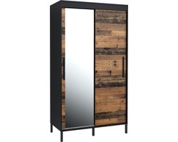Pro-meubels - Kledingkast Baltic - 120cm - Zwart mat - Old wood - met spiegel - Garderobekast - Slaapkamer