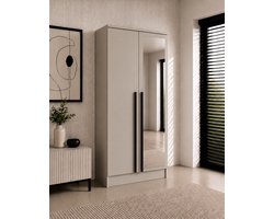 Pro-meubels - Kledingkast Istanbul - 100 x 52 x 200 cm - Beige - 2 Deuren - 2 Lades - met spiegel - Slaapkamer