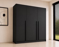 Pro-meubels - Kledingkast Istanbul - 150 x 52 x 200 cm - Zwart Mat - 3 Deuren - 2 Lades - Slaapkamer