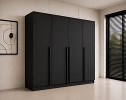 Pro-meubels - Kledingkast Istanbul - 200 x 52 x 200 cm – Zwart Mat – 4 Deuren - 2 Lades - Slaapkamer