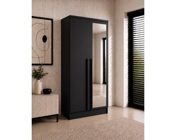 Pro-meubels - Kledingkast Istanbul - met Spiegel - 100 x 52 x 200 cm - Zwart mat - 2 Deuren - 2 Lades - Slaapkamer