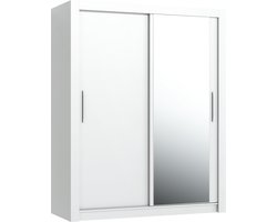 Pro-meubels - Kledingkast Miami - Wit - 160cm - Met spiegel - Garderobekast - Slaapkamer - Schuifdeur
