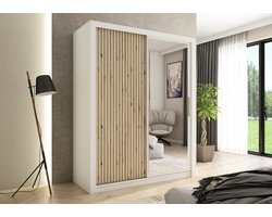 Pro-meubels - Kledingkast Milan - 160cm - Wit - Met spiegel - Garderobekast - Slaapkamer - Schuifdeur