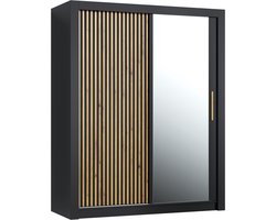 Pro-meubels - Kledingkast Milan - 160cm - Zwart mat - Met spiegel - Garderobekast - Slaapkamer - Schuifdeur