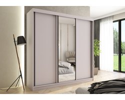 Pro-meubels - Kledingkast Montreal - 205cm - Beige - Met spiegel - Garderobekast - Slaapkamer - Schuifdeur